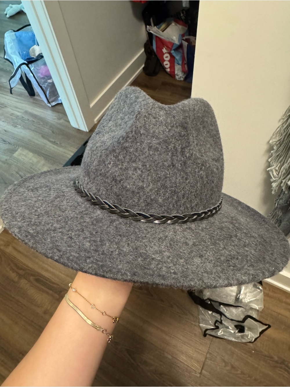 Roots Gray Wide-Brim Wool Fedora with Braided Band